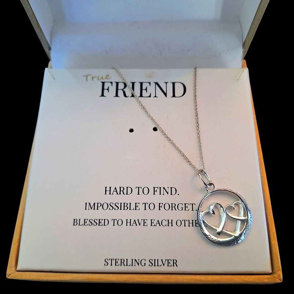 Footnotes True Friend Sterling Silver 925 Double Heart Necklace Pendant on Chain